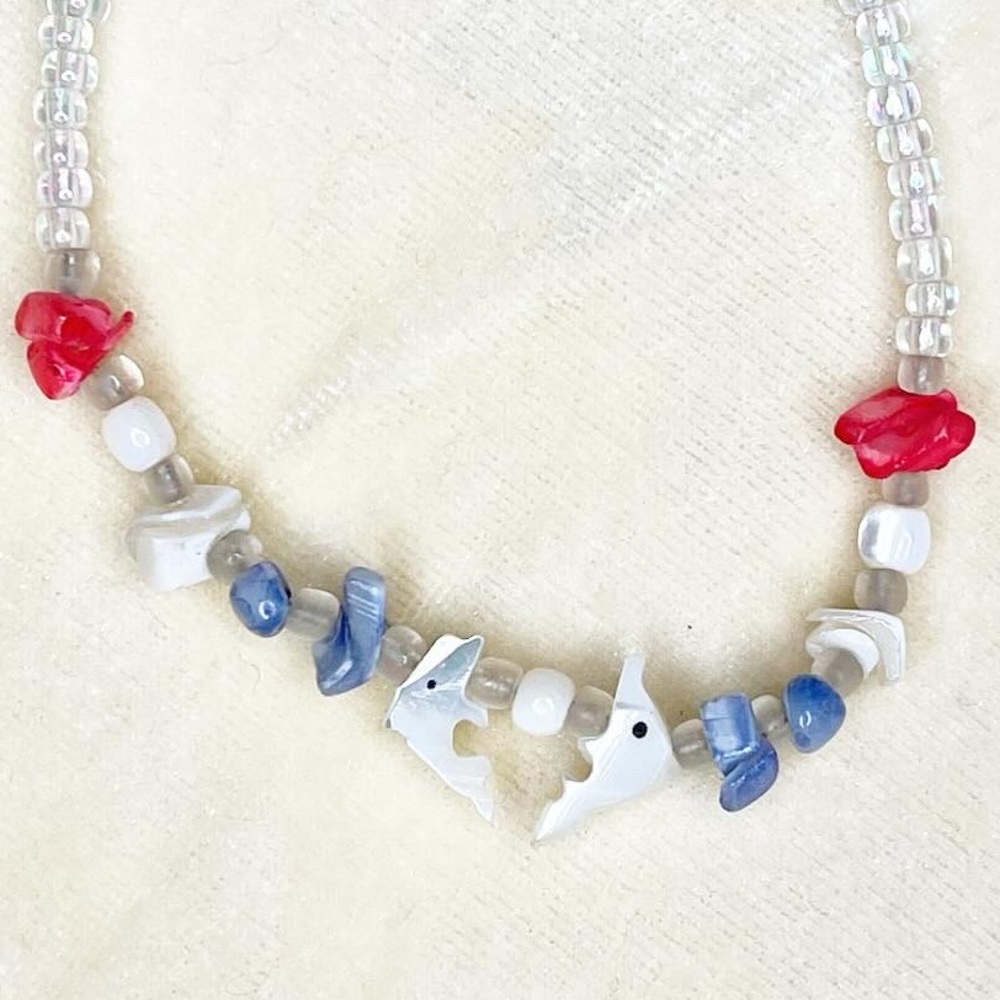 Pastel Shell Mother of Pearl Dolphin Fetish Totem Bracelet
